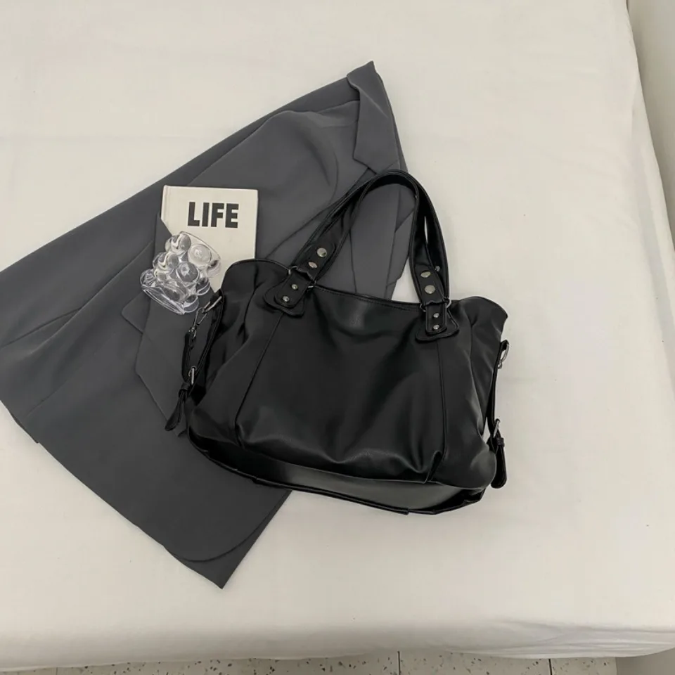 Women's Large Capacity Shoulder Casual Tote Bag Laptop Roomy Handbag Soft Leather Crossbody Business Black Big Bag A4 Sac A Main