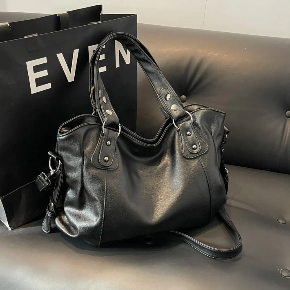 Women's Large Capacity Shoulder Casual Tote Bag Laptop Roomy Handbag Soft Leather Crossbody Business Black Big Bag A4 Sac A Main