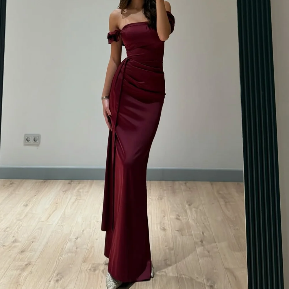 Customized Straight Prom Dresses Ankle-Length Off-The-Shoulder Sleeveless Evening Gown Fashion Draped Backless Party Gown