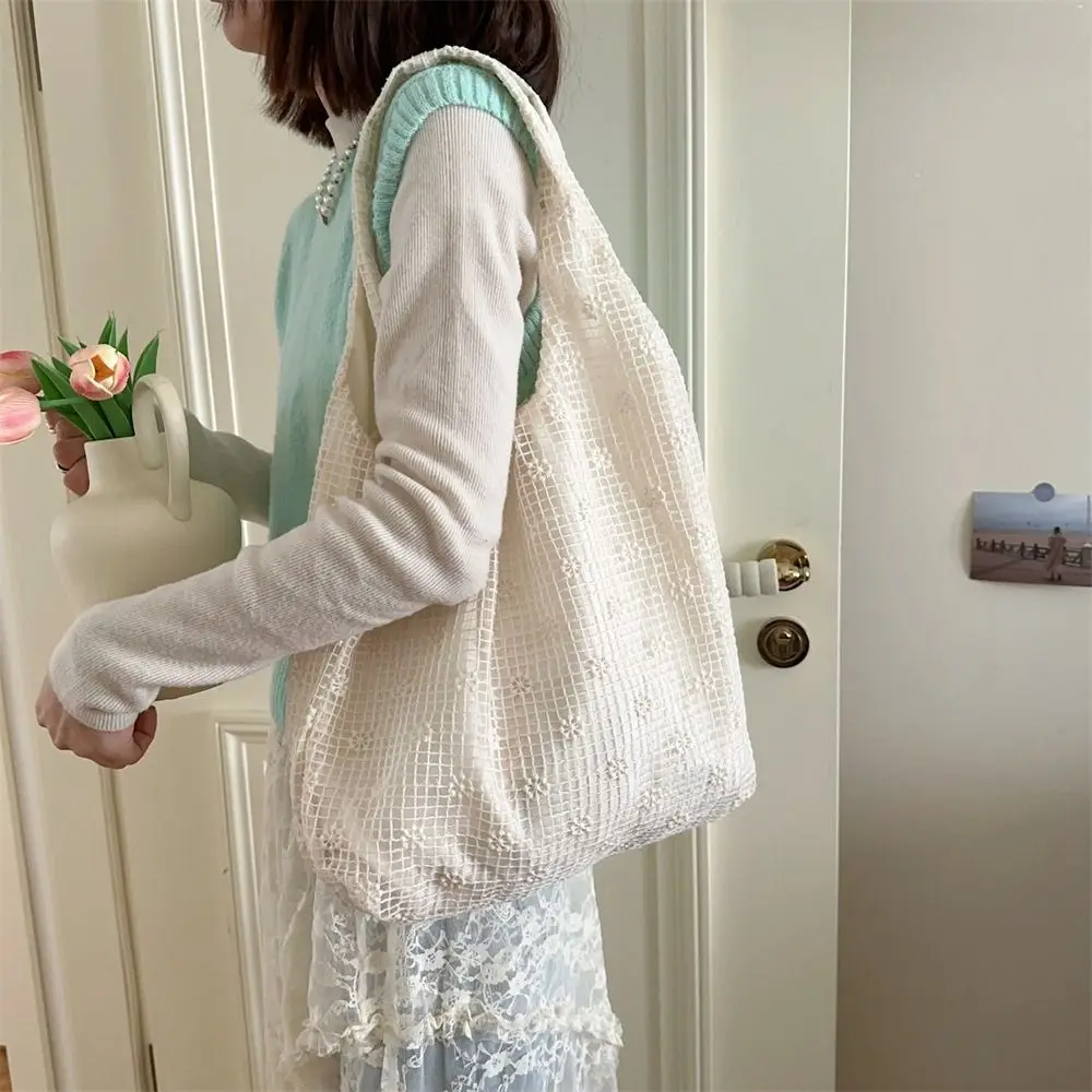 Elegant Sweet Daisy Flower Shoulder Bag Nylon Pastoral Style Bohemian Handbag Underarm Bag Lightweight Beach Bag Girls