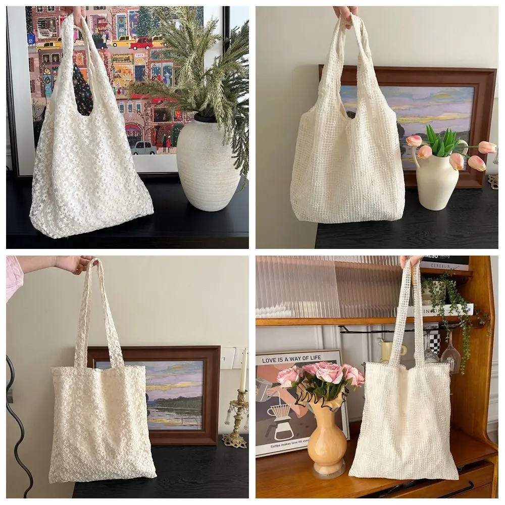 Elegant Sweet Daisy Flower Shoulder Bag Nylon Pastoral Style Bohemian Handbag Underarm Bag Lightweight Beach Bag Girls