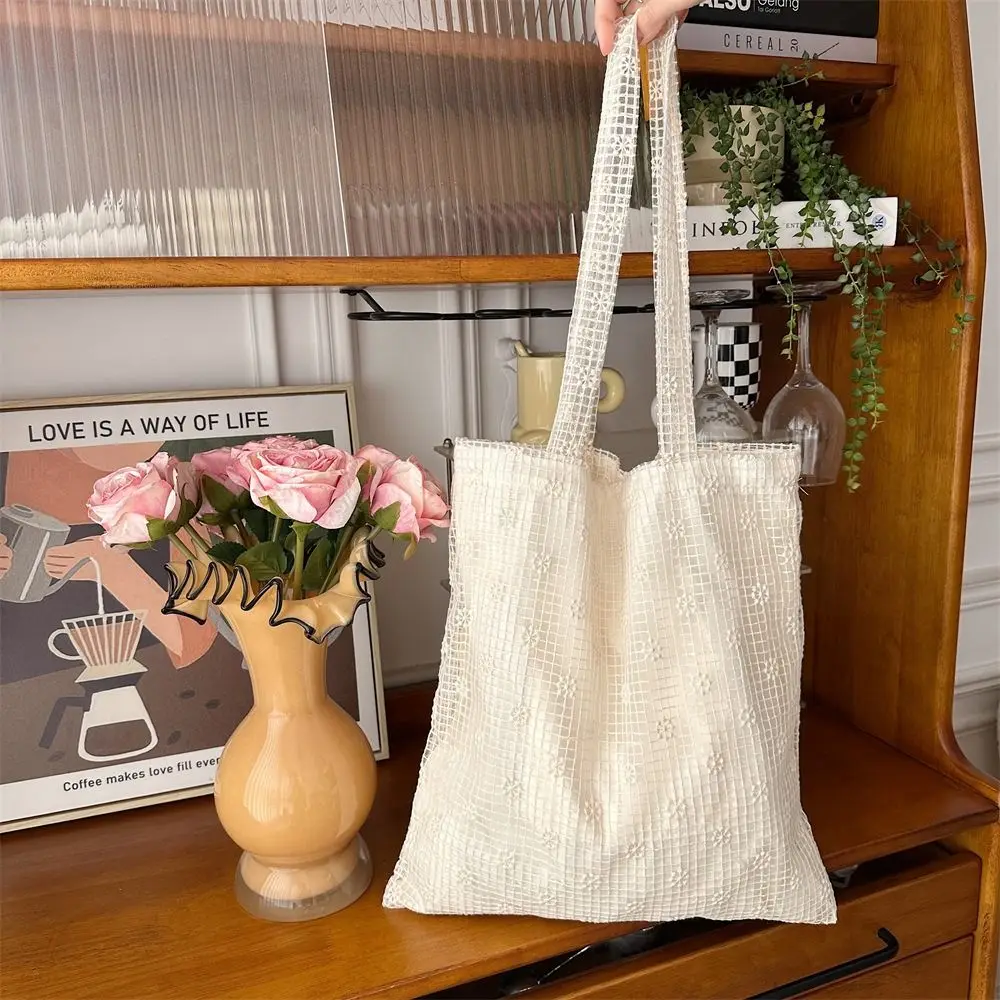 Elegant Sweet Daisy Flower Shoulder Bag Nylon Pastoral Style Bohemian Handbag Underarm Bag Lightweight Beach Bag Girls