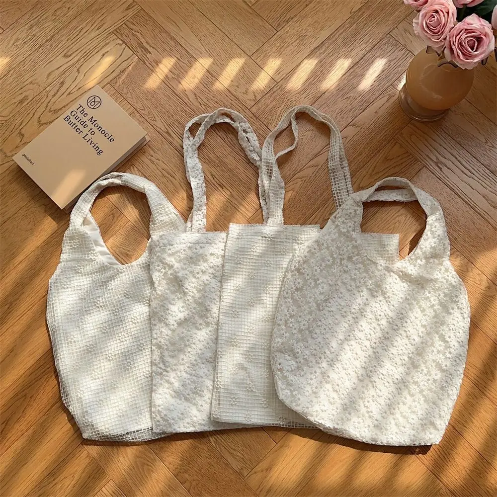 Elegant Sweet Daisy Flower Shoulder Bag Nylon Pastoral Style Bohemian Handbag Underarm Bag Lightweight Beach Bag Girls