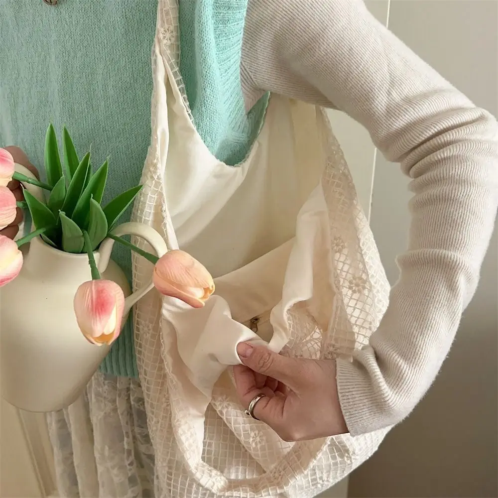 Elegant Sweet Daisy Flower Shoulder Bag Nylon Pastoral Style Bohemian Handbag Underarm Bag Lightweight Beach Bag Girls