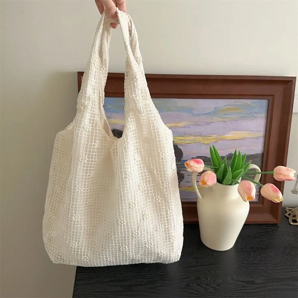 Elegant Sweet Daisy Flower Shoulder Bag Nylon Pastoral Style Bohemian Handbag Underarm Bag Lightweight Beach Bag Girls