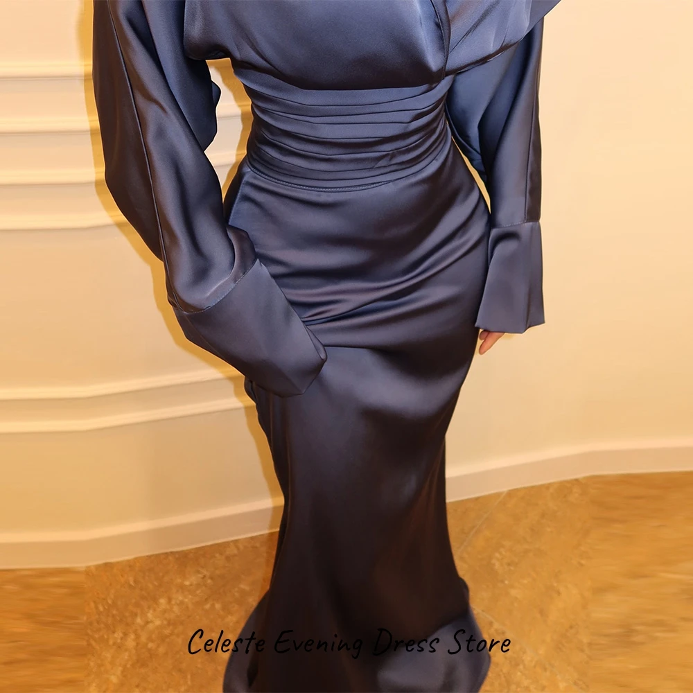 Elegant V-Neck Long Sleeve Dresses Evening Dress Classic Satin Prom Dresses Modern Customized Simple Bespoke Occasion Gowns