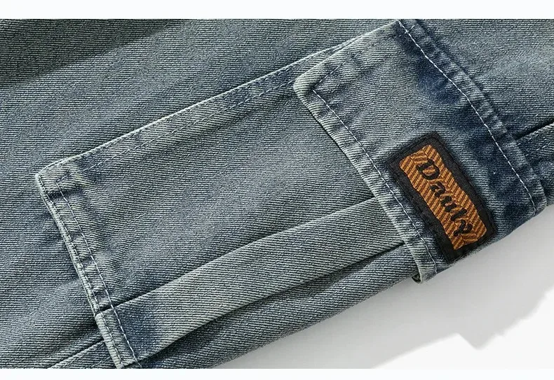 8XL Jeans New Wide Leg Washing Pants Men Trousers Neutral Solid Color Loose Casual Korean Fashion Pocket Plus Size Cargo Pant