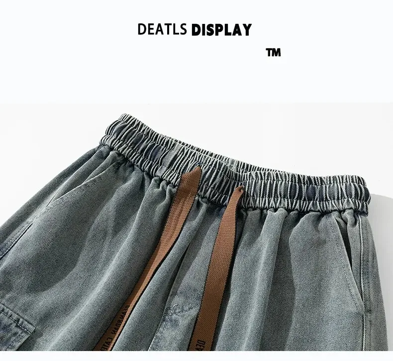 8XL Jeans New Wide Leg Washing Pants Men Trousers Neutral Solid Color Loose Casual Korean Fashion Pocket Plus Size Cargo Pant