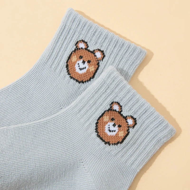 10 Pairs Cute Little Bear Casual Short Elastic Mid-Calf Socks, baby Socks, Boys' Socks, Girls' Socks, Children's Socks