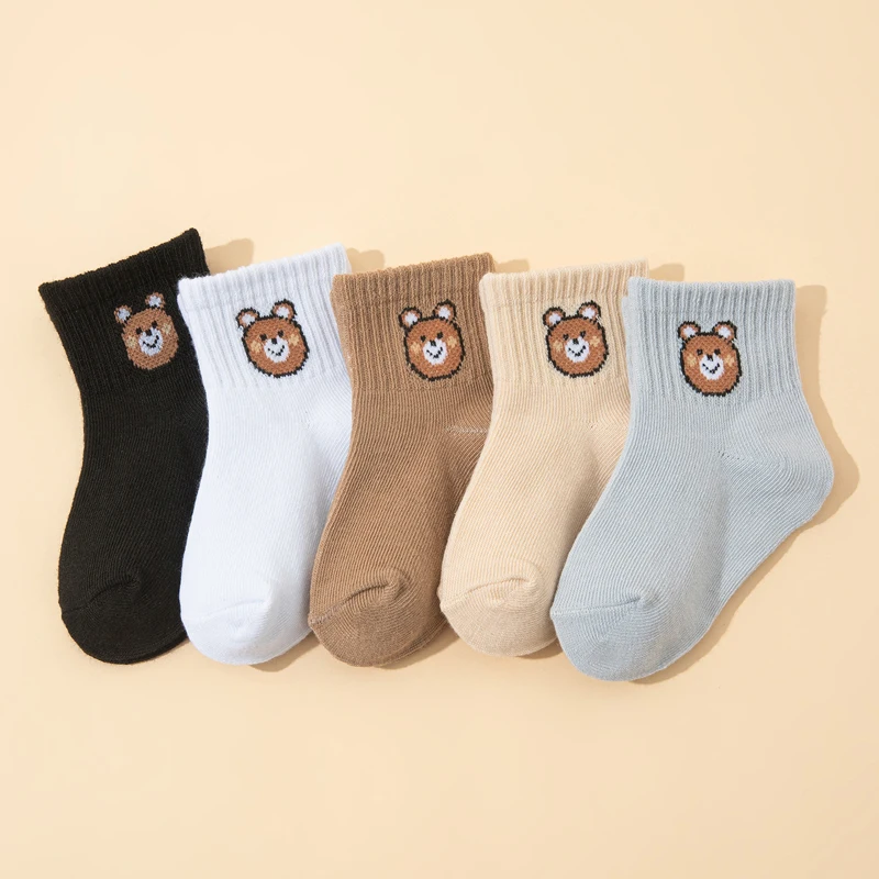 10 Pairs Cute Little Bear Casual Short Elastic Mid-Calf Socks, baby Socks, Boys' Socks, Girls' Socks, Children's Socks