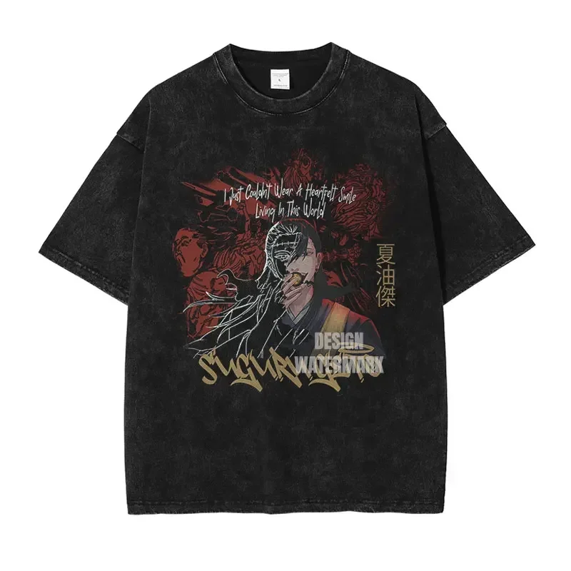 Anime J-Jujutsu K-Kaisen T Shirts Vintage Washed CHOSO T-shirt Oversize Short Sleeve Fushiguro Toji Gojo Saturo Itadori Tees Men