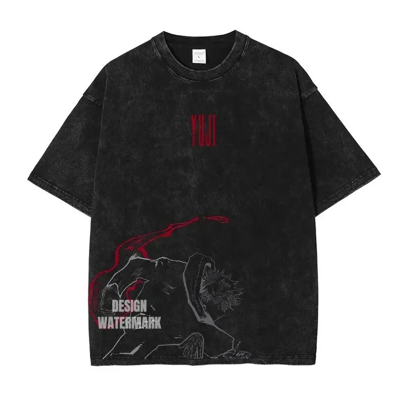Anime J-Jujutsu K-Kaisen T Shirts Vintage Washed CHOSO T-shirt Oversize Short Sleeve Fushiguro Toji Gojo Saturo Itadori Tees Men