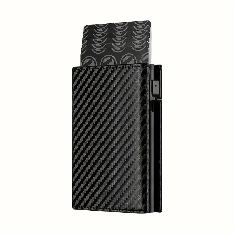 Men's Wallet with Zipper Coin Purse Automatic Pop-up Metal Credit Card Holder Minimalist RFID Blocking Business Card Wallet Idea