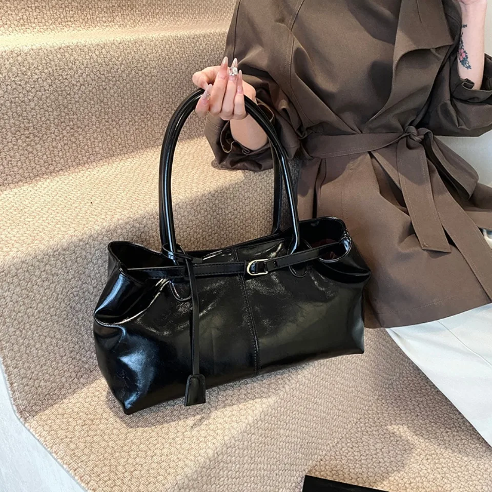 Oil PU Leather Hobo Handbag Slouchy Shoulder Bag Retro Top-Handle Bag Large Work Bags for Women Gilrls Tote Work Shopping Travel