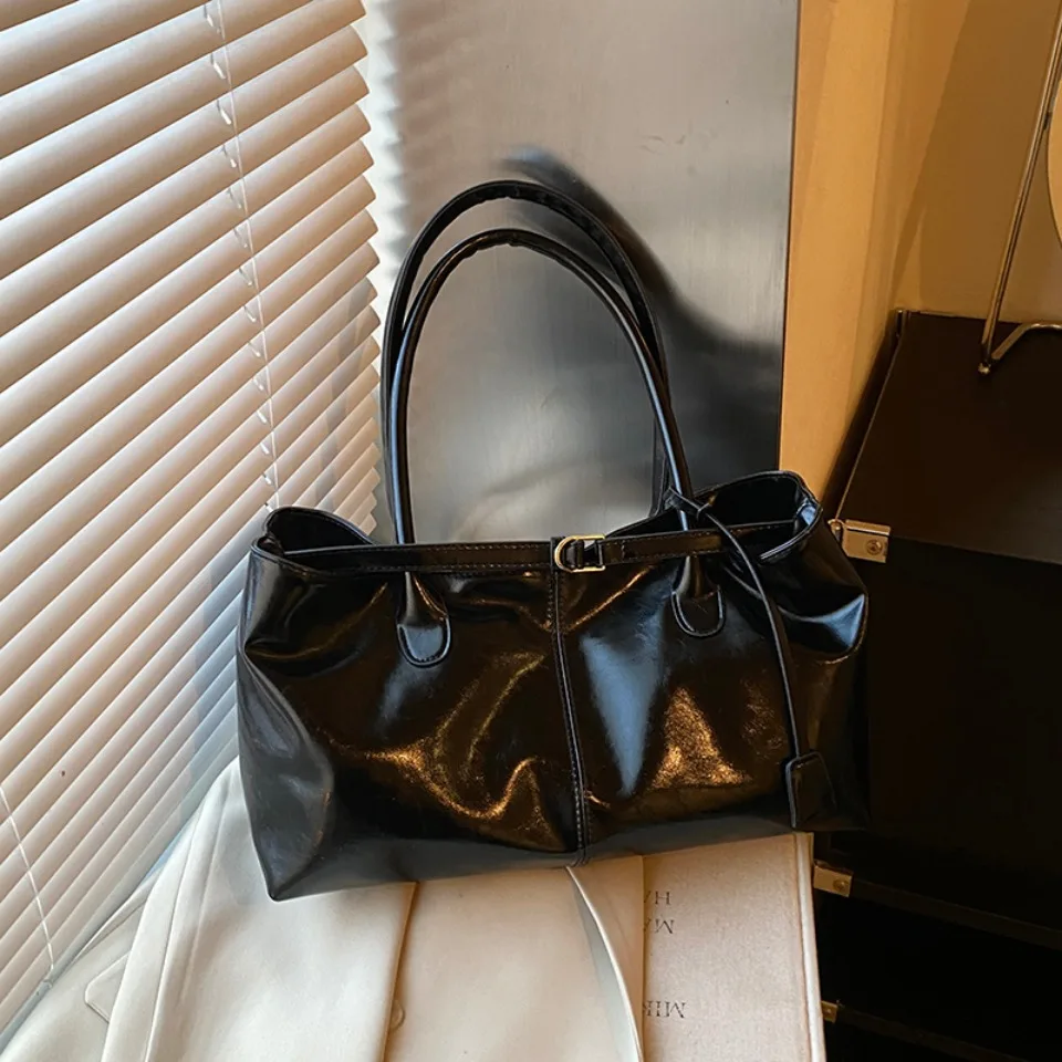 Oil PU Leather Hobo Handbag Slouchy Shoulder Bag Retro Top-Handle Bag Large Work Bags for Women Gilrls Tote Work Shopping Travel