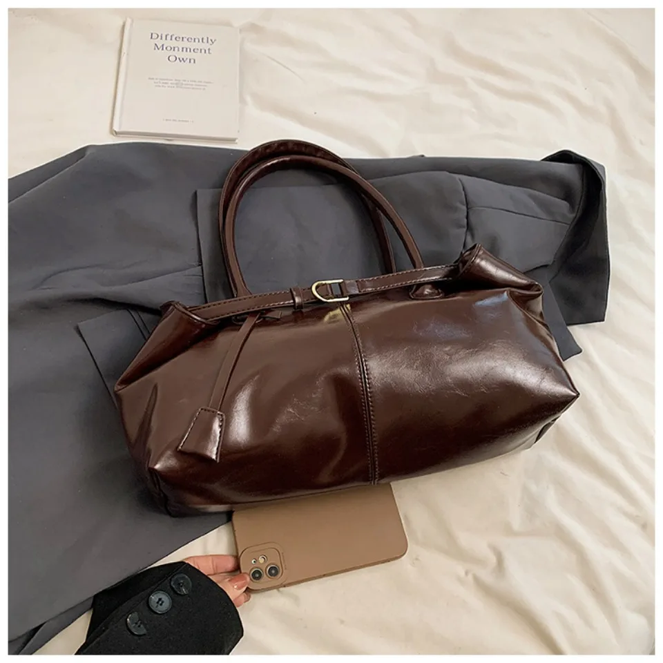 Oil PU Leather Hobo Handbag Slouchy Shoulder Bag Retro Top-Handle Bag Large Work Bags for Women Gilrls Tote Work Shopping Travel