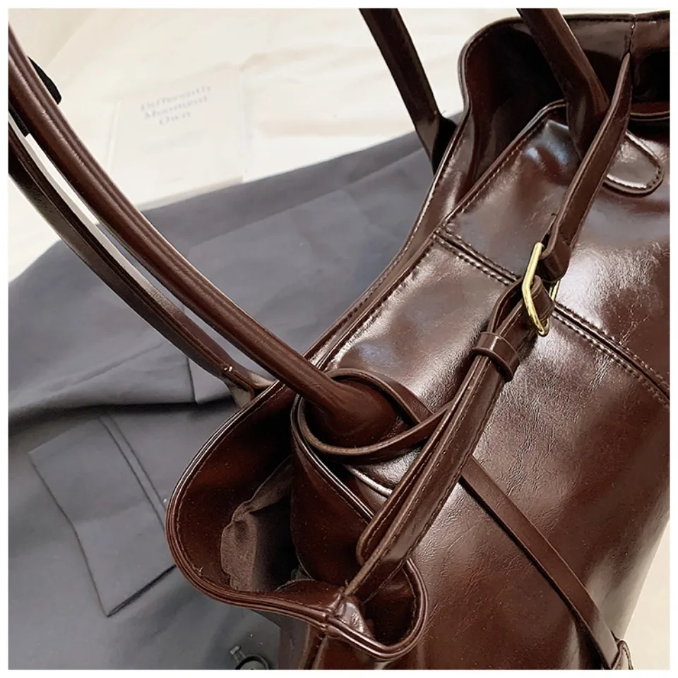 Oil PU Leather Hobo Handbag Slouchy Shoulder Bag Retro Top-Handle Bag Large Work Bags for Women Gilrls Tote Work Shopping Travel