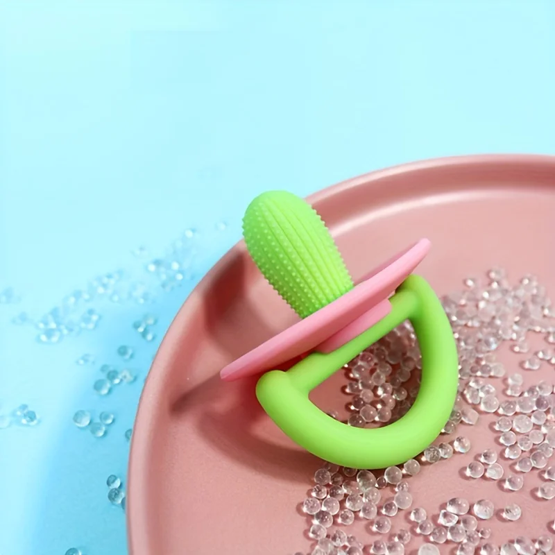 Silicone Teether Ring, Pacifier Type Teething Tool, Soft Molar Stick with Massage Dot