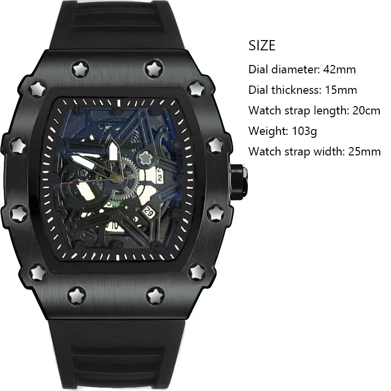 Men Watches Light Luxury Brand Domineering Beauty Trend Pentagram Luminous Wine Barrel Shaped Male Fashion Quartz Clock Watch