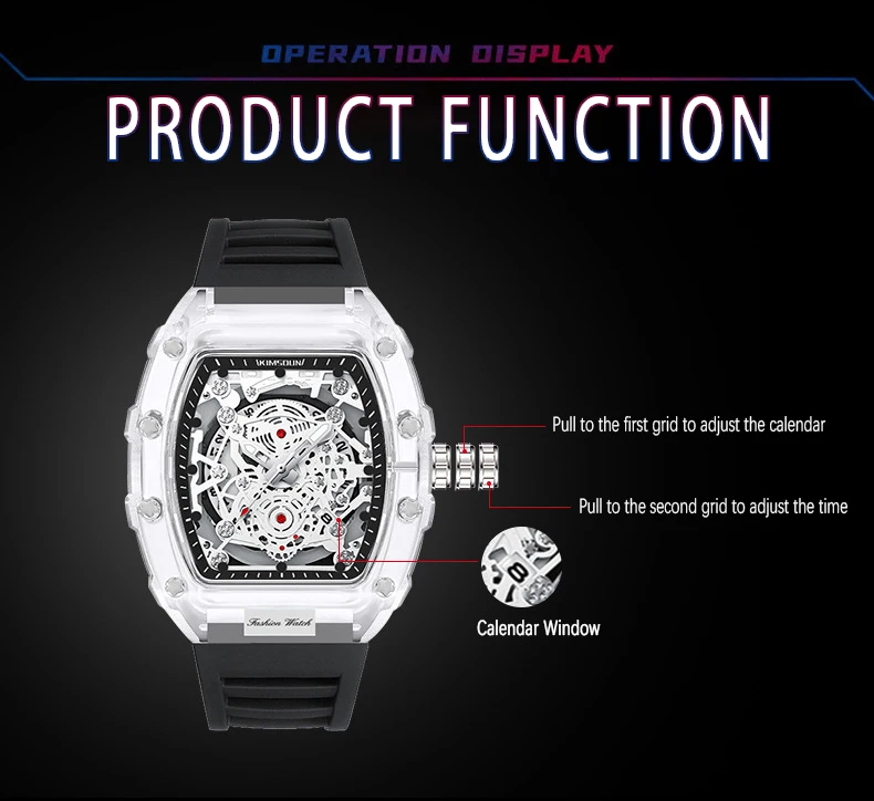 UTHAI BK134 Fashionable Men Watch Barrel Shaped Transparent Waterproof Quartz Watch Sports Clock Gift Watches for Man