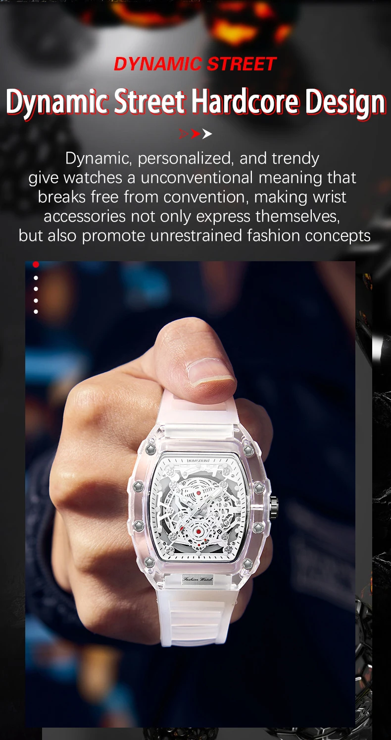 UTHAI BK134 Fashionable Men Watch Barrel Shaped Transparent Waterproof Quartz Watch Sports Clock Gift Watches for Man