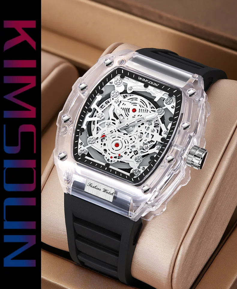 UTHAI BK134 Fashionable Men Watch Barrel Shaped Transparent Waterproof Quartz Watch Sports Clock Gift Watches for Man