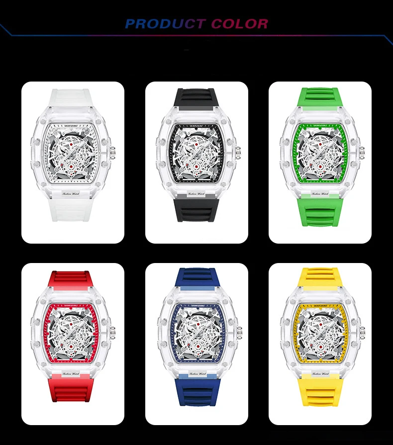 UTHAI BK134 Fashionable Men Watch Barrel Shaped Transparent Waterproof Quartz Watch Sports Clock Gift Watches for Man