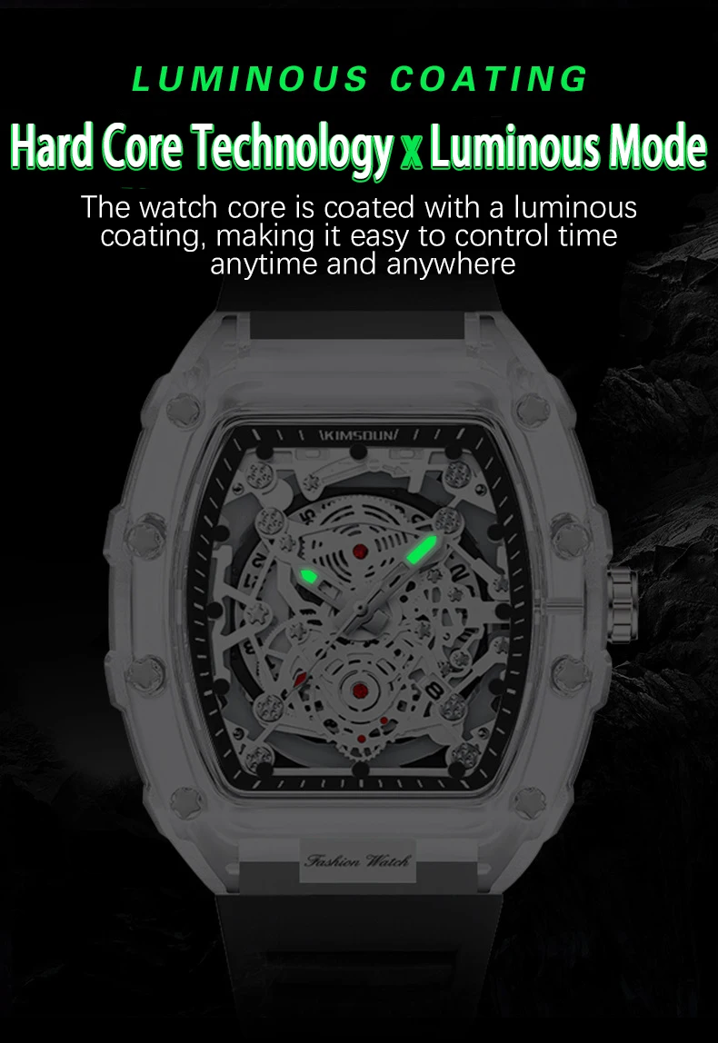 UTHAI BK134 Fashionable Men Watch Barrel Shaped Transparent Waterproof Quartz Watch Sports Clock Gift Watches for Man