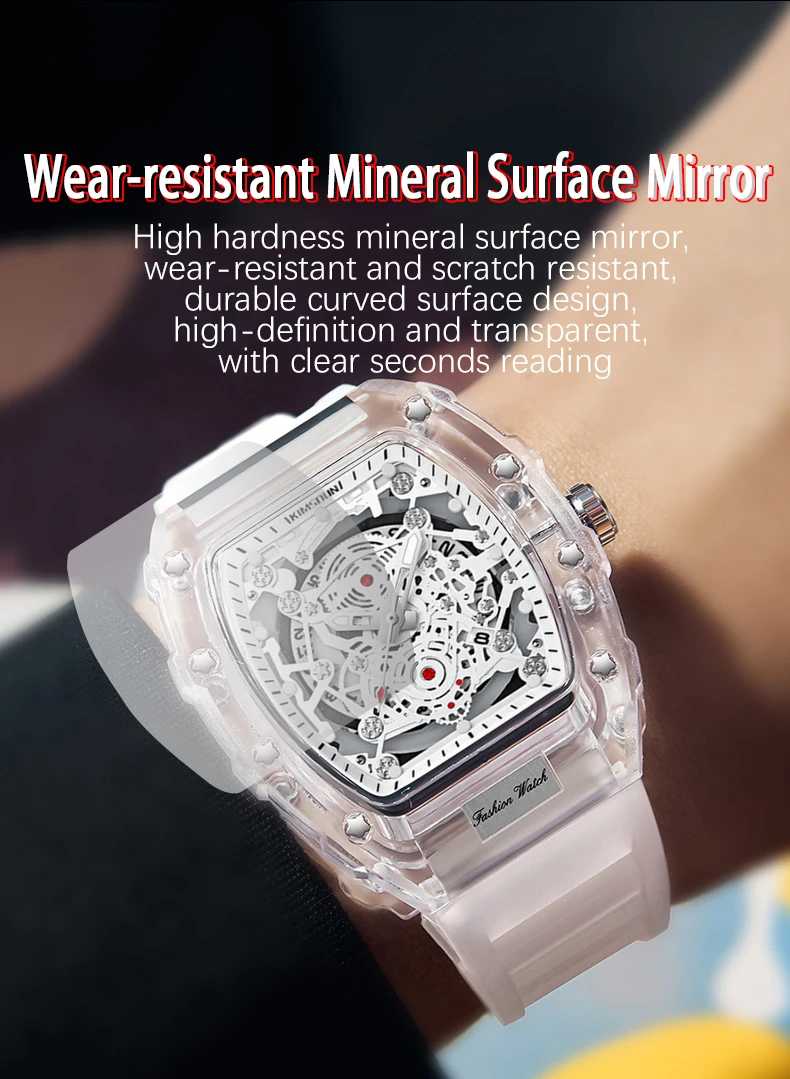 UTHAI BK134 Fashionable Men Watch Barrel Shaped Transparent Waterproof Quartz Watch Sports Clock Gift Watches for Man