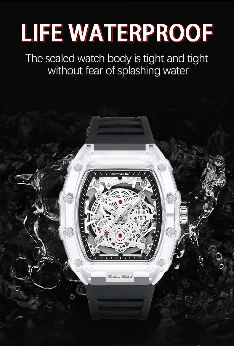 UTHAI BK134 Fashionable Men Watch Barrel Shaped Transparent Waterproof Quartz Watch Sports Clock Gift Watches for Man