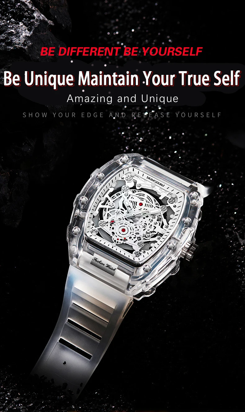 UTHAI BK134 Fashionable Men Watch Barrel Shaped Transparent Waterproof Quartz Watch Sports Clock Gift Watches for Man