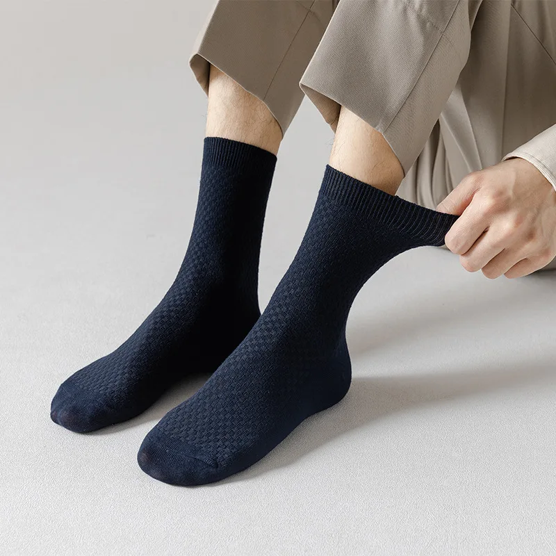 5 Pairs Men Bamboo Fiber Crew Socks Man High Quality Spring Autum Winter Business Breathable Male Dress Ankle Socks