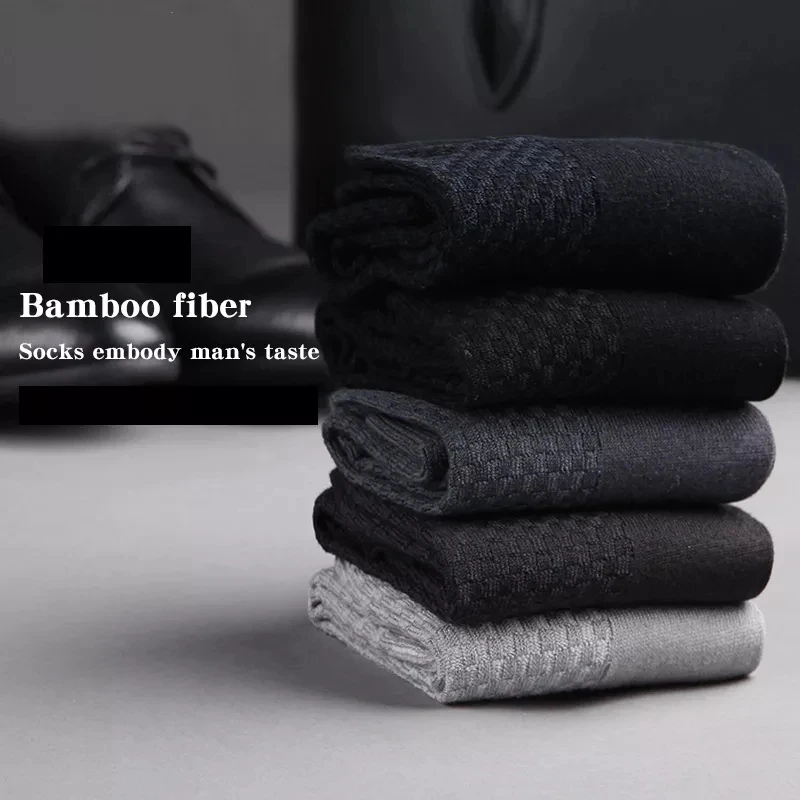 5 Pairs Men Bamboo Fiber Crew Socks Man High Quality Spring Autum Winter Business Breathable Male Dress Ankle Socks