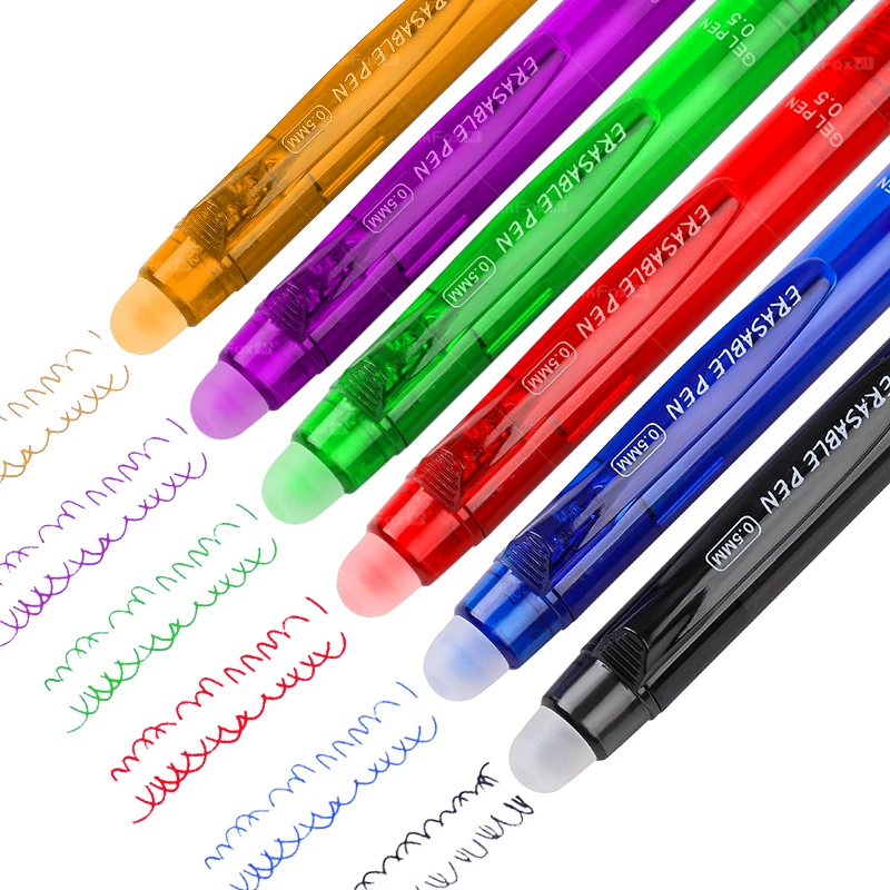 6pcs/set Retractable Erasable Gel Pen 0.5mm Multicolor Ink Magic Gel Pens Washable Handle School Office Writing Supplies