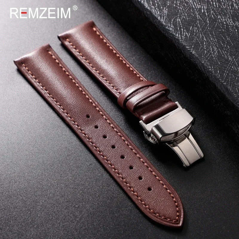 Leather Watchband 18mm 20mm 22mm Men's and Women's Replacement Casual Strap With Automatic Butterfly Clasp Watch Strap