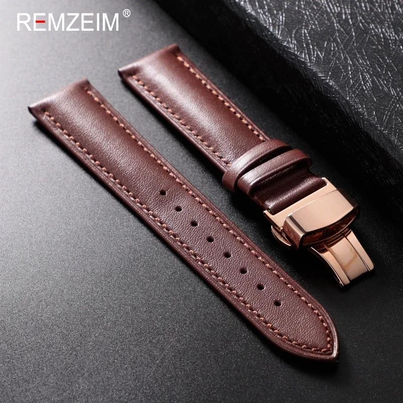 Leather Watchband 18mm 20mm 22mm Men's and Women's Replacement Casual Strap With Automatic Butterfly Clasp Watch Strap