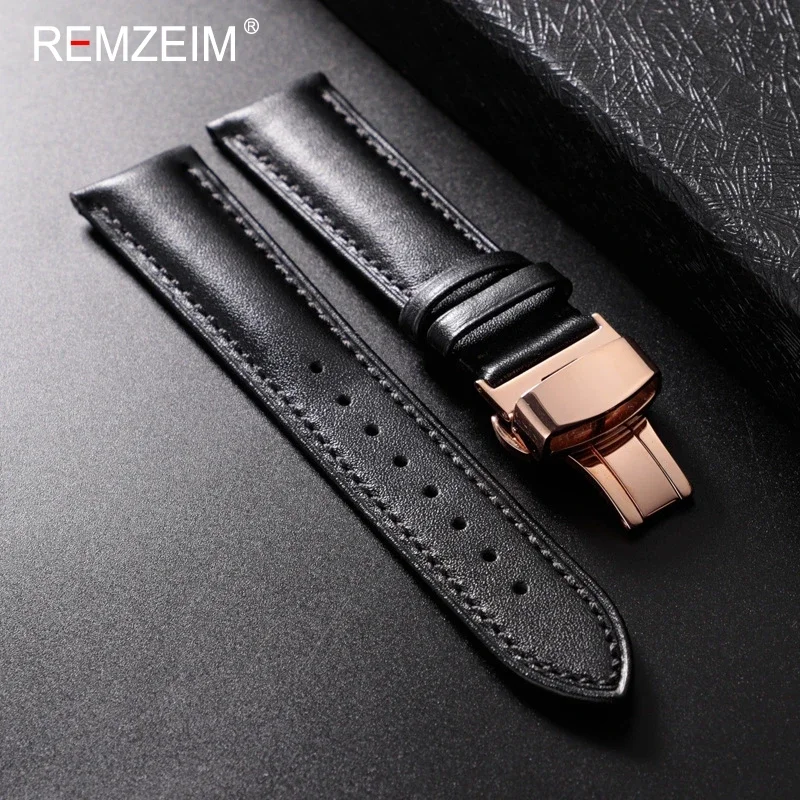 Leather Watchband 18mm 20mm 22mm Men's and Women's Replacement Casual Strap With Automatic Butterfly Clasp Watch Strap