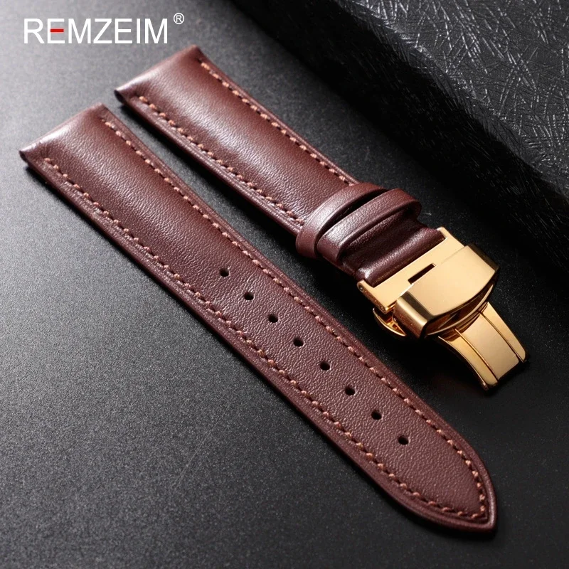 Leather Watchband 18mm 20mm 22mm Men's and Women's Replacement Casual Strap With Automatic Butterfly Clasp Watch Strap