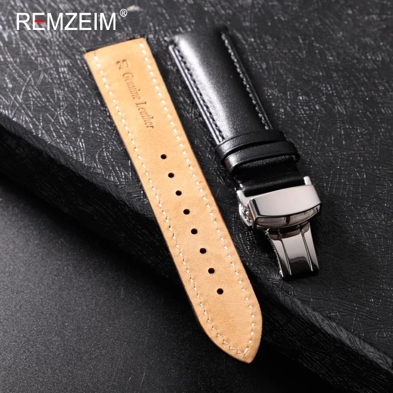 Leather Watchband 18mm 20mm 22mm Men's and Women's Replacement Casual Strap With Automatic Butterfly Clasp Watch Strap
