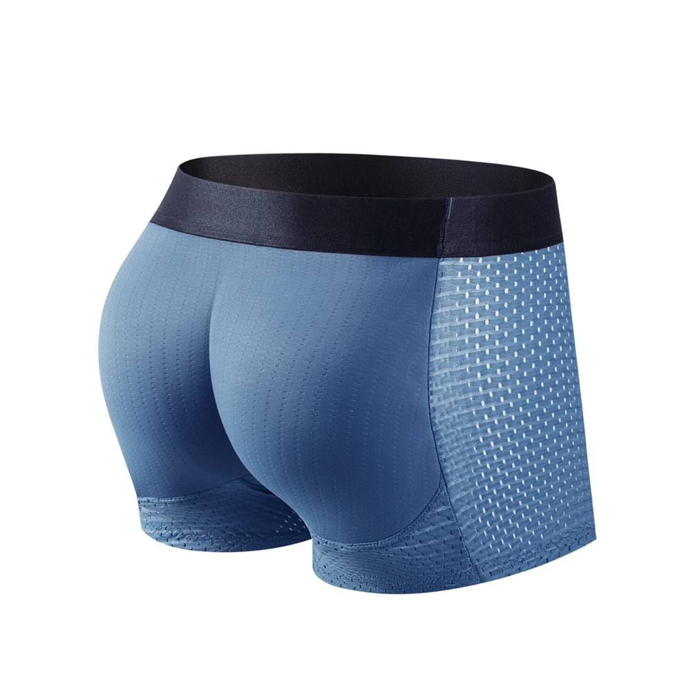 Men's Sexy Fashion Ice Mesh Breathable Butt Lift Boxer Briefs Underwear Padded Underwear Boxer with Hip Pad Buttocks Boxer Trunk
