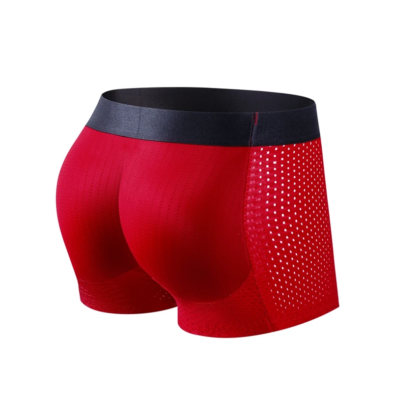 Men's Sexy Fashion Ice Mesh Breathable Butt Lift Boxer Briefs Underwear Padded Underwear Boxer with Hip Pad Buttocks Boxer Trunk