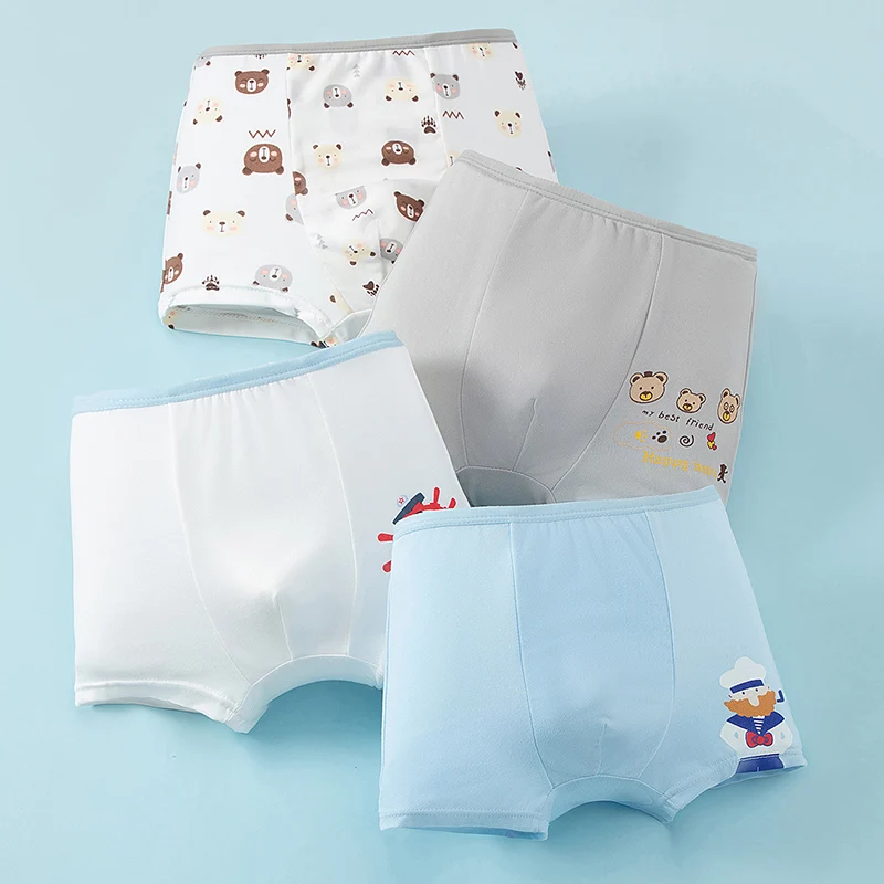 4 Pcs Boy Fun Printed Cute Underwear Simple Student Comfortable Shorts Loose Breathable Multicolor Mix And Match Children Boxes