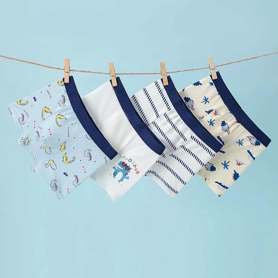 4 Pcs Boy Fun Printed Cute Underwear Simple Student Comfortable Shorts Loose Breathable Multicolor Mix And Match Children Boxes