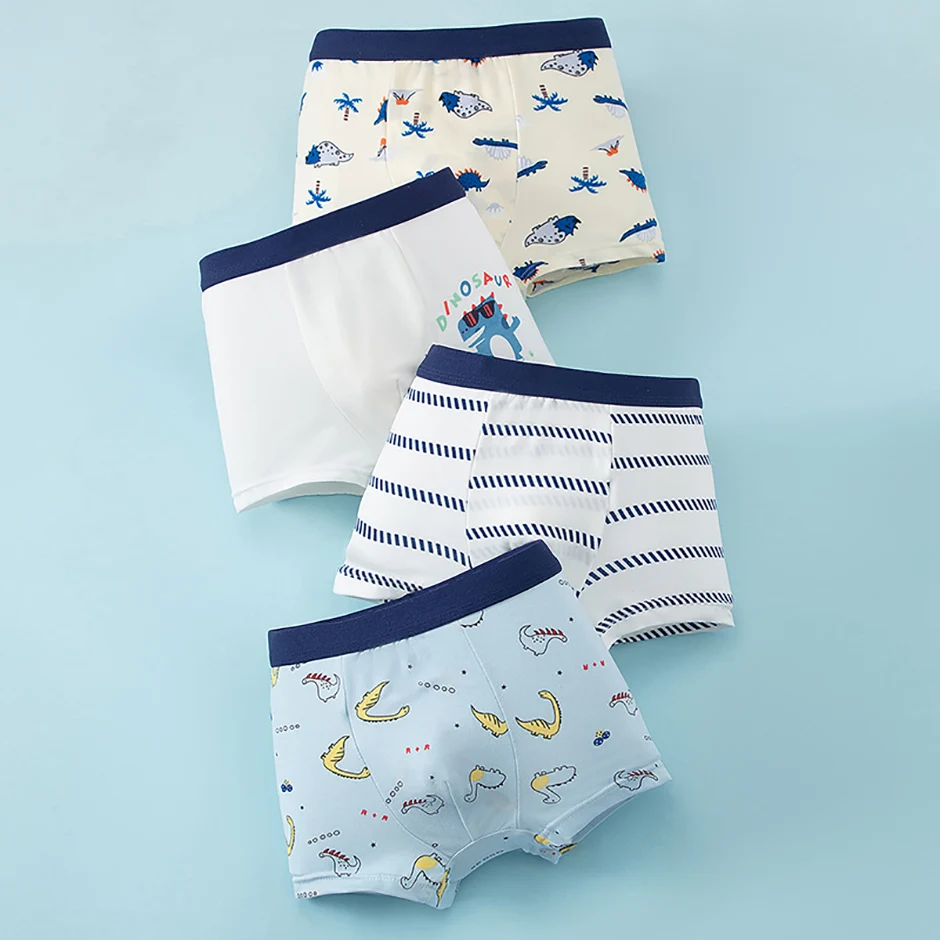 4 Pcs Boy Fun Printed Cute Underwear Simple Student Comfortable Shorts Loose Breathable Multicolor Mix And Match Children Boxes