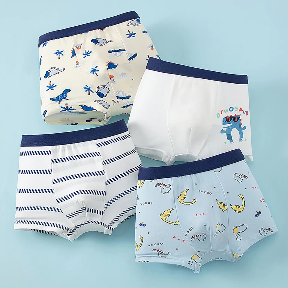4 Pcs Boy Fun Printed Cute Underwear Simple Student Comfortable Shorts Loose Breathable Multicolor Mix And Match Children Boxes