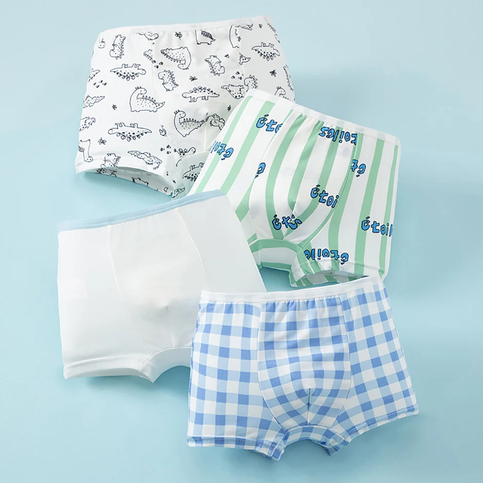 4 Pcs Boy Fun Printed Cute Underwear Simple Student Comfortable Shorts Loose Breathable Multicolor Mix And Match Children Boxes