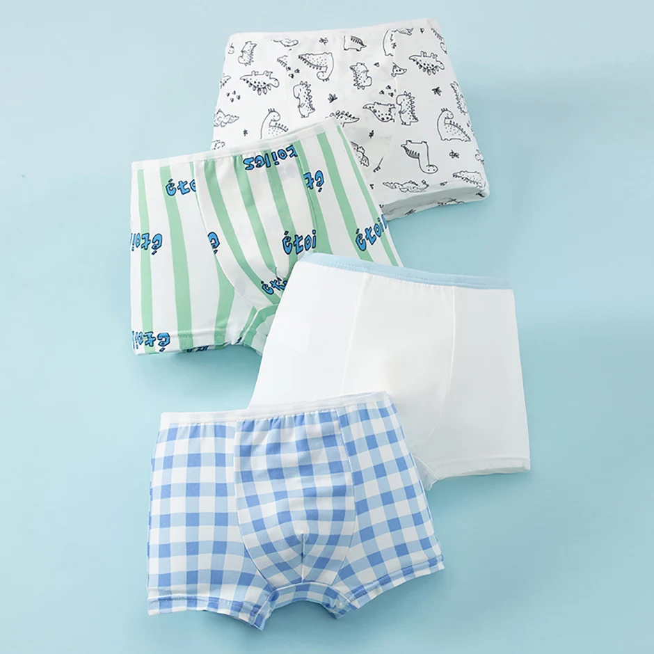 4 Pcs Boy Fun Printed Cute Underwear Simple Student Comfortable Shorts Loose Breathable Multicolor Mix And Match Children Boxes