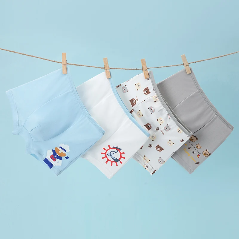 4 Pcs Boy Fun Printed Cute Underwear Simple Student Comfortable Shorts Loose Breathable Multicolor Mix And Match Children Boxes