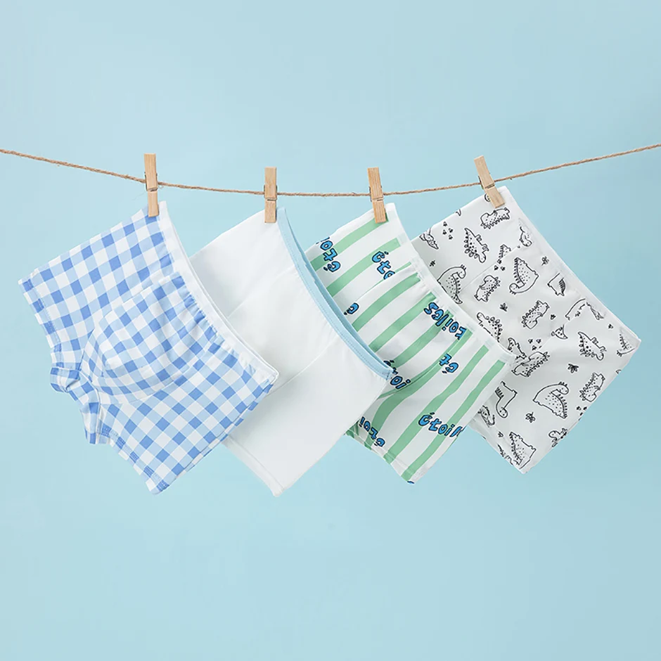 4 Pcs Boy Fun Printed Cute Underwear Simple Student Comfortable Shorts Loose Breathable Multicolor Mix And Match Children Boxes