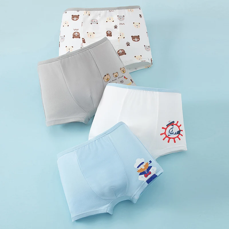 4 Pcs Boy Fun Printed Cute Underwear Simple Student Comfortable Shorts Loose Breathable Multicolor Mix And Match Children Boxes